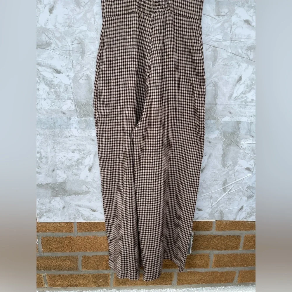 Reformation Overland Linen Jumpsuit In Tartine Check (Brown/Tan Checkered) sz2